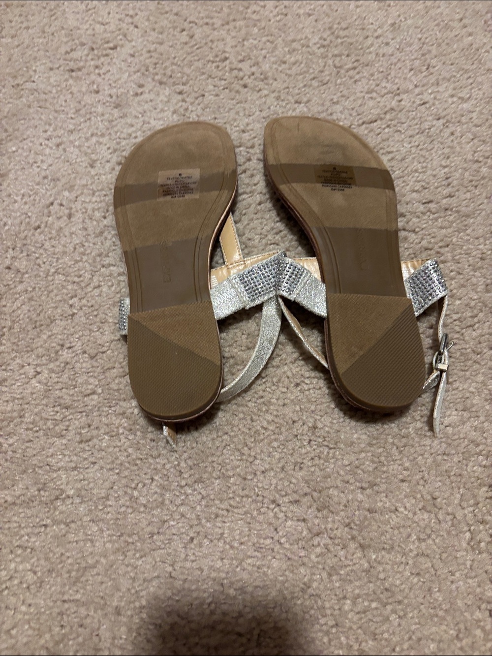Express Silver Rhinestone T-Strap Sandals - Picture 2 of 2